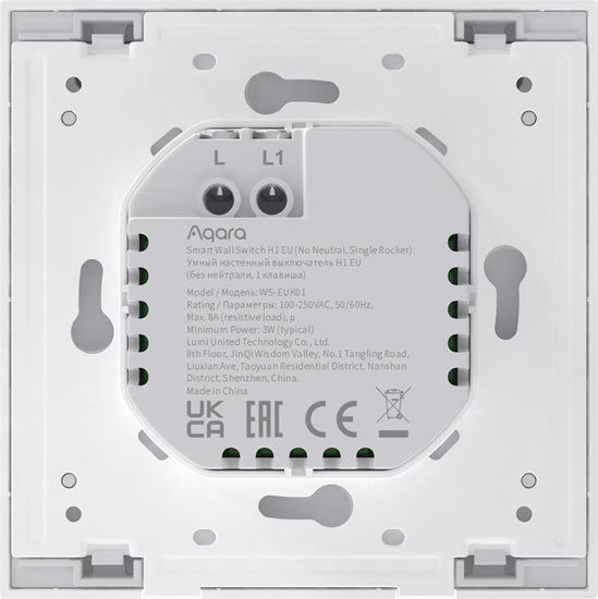 Smart Wall Switch H1 (no neutral, single rocker) Grey