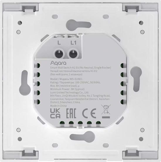 Smart Wall Switch H1 (no neutral, single rocker) Grey