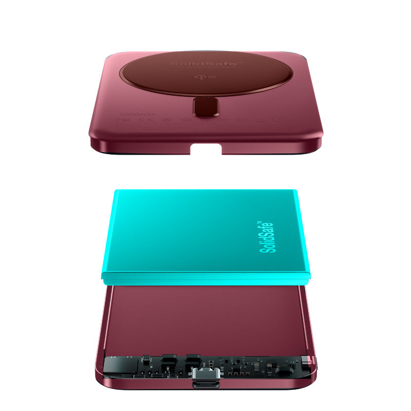 SolidSafe™ Air Titanium 5000mAh Qi2 Wireless Magnetic Power Bank Burgundy