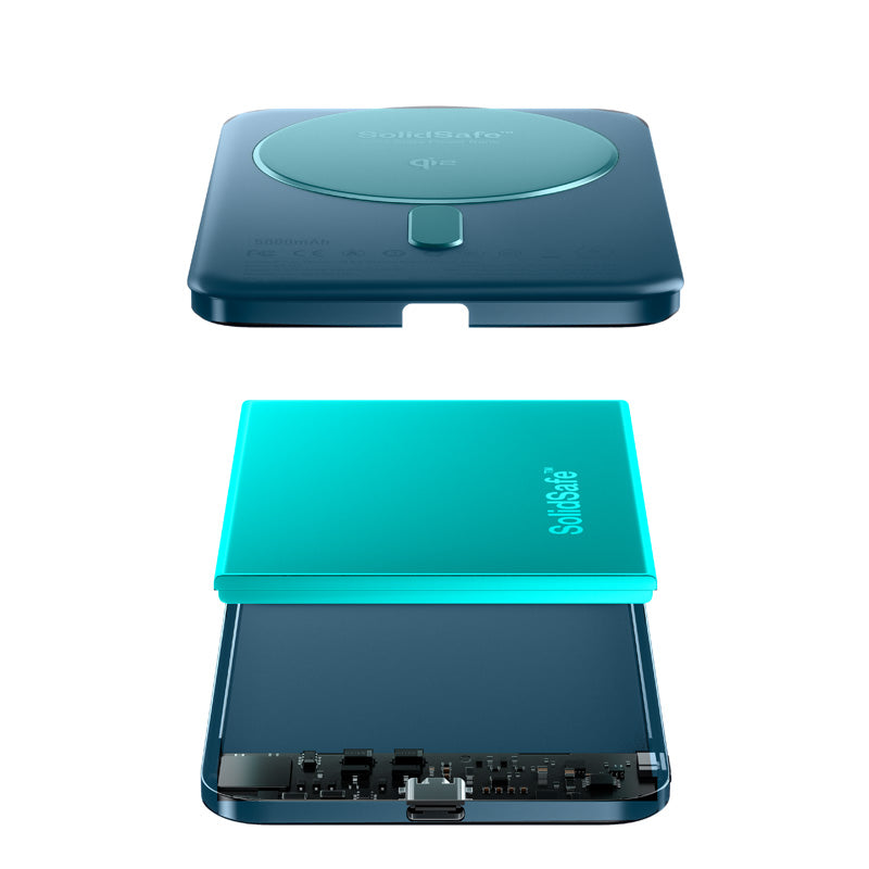 SolidSafe™ Air Titanium 5000mAh Qi2 Wireless Magnetic Power Bank Glacier