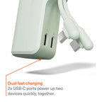 Thumboost Power Bank 5,000mAh + USB-C Cable Combo Green