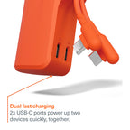 Thumboost Power Bank 5,000mAh + USB-C Cable Combo Orange