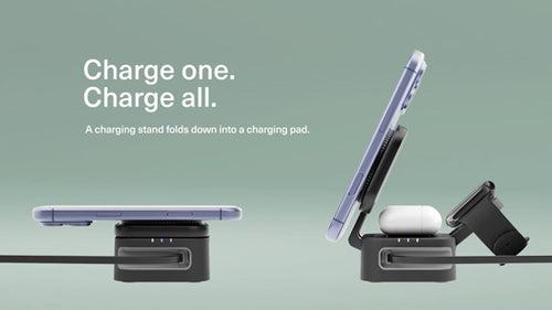 MagStand 3-in-1 Foldable Wireless Charger with Retractable Cable Noir