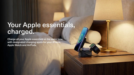 MagStand 3-in-1 Foldable Wireless Charger with Retractable Cable Noir