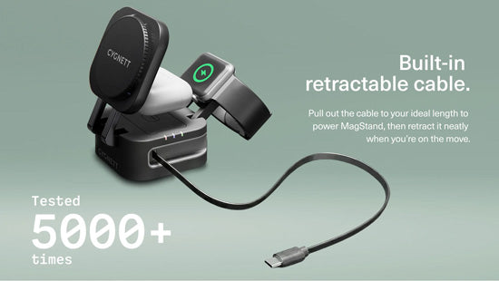 MagStand 3-in-1 Foldable Wireless Charger with Retractable Cable Noir