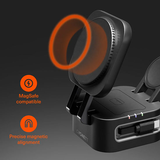 MagStand 3-in-1 Foldable Wireless Charger with Retractable Cable Noir