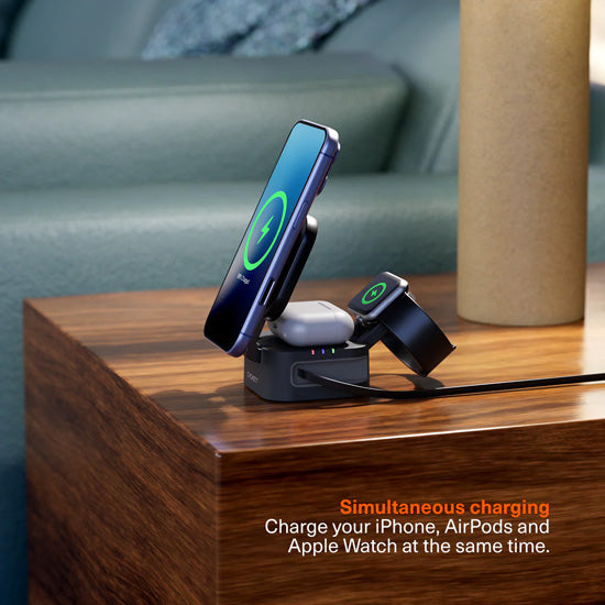 MagStand 3-in-1 Foldable Wireless Charger with Retractable Cable Noir