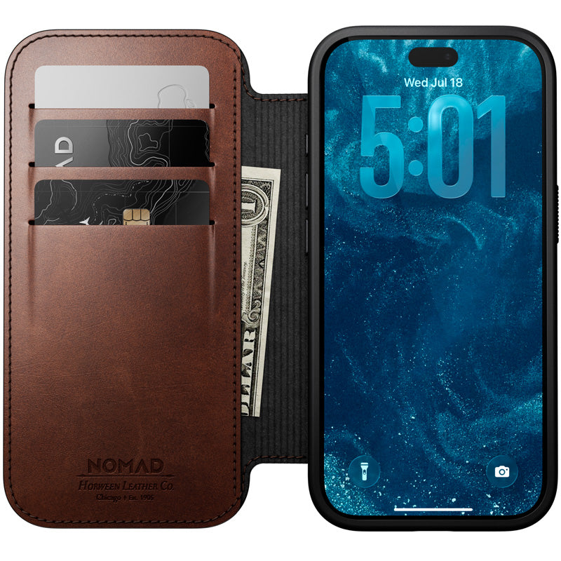 Leather Folio Modern Horween iPhone 18 Pro / 17 Pro Rustic Brown
