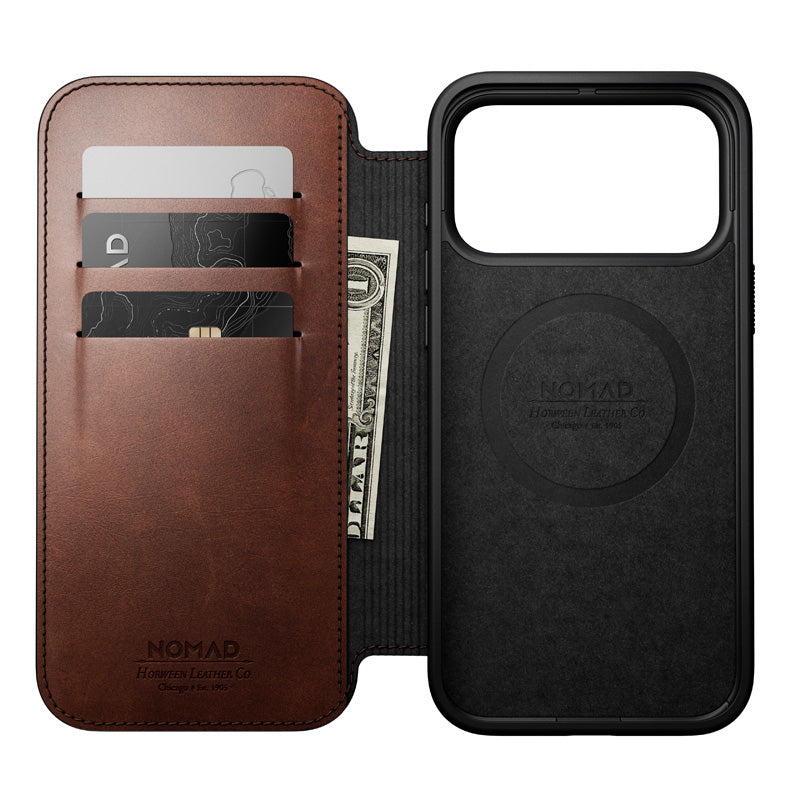 Leather Folio Modern Horween iPhone 18 Pro Max / 17 Pro Max Rustic Brown