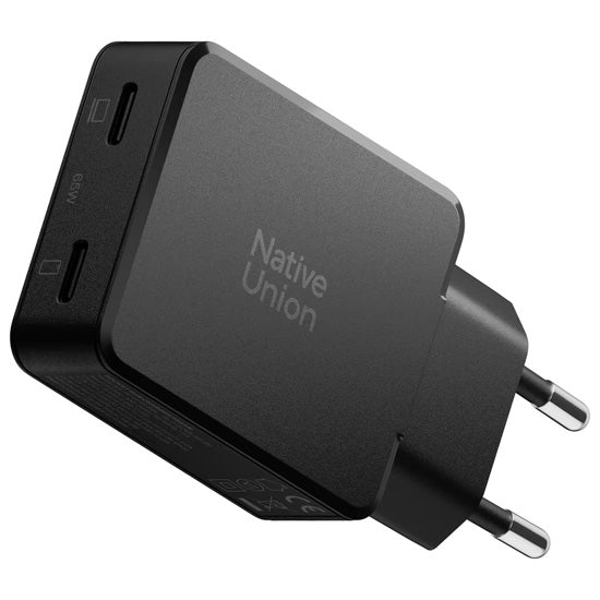 Pocket GaN 65 W USB-C Power adapter, Dual USB-C Black