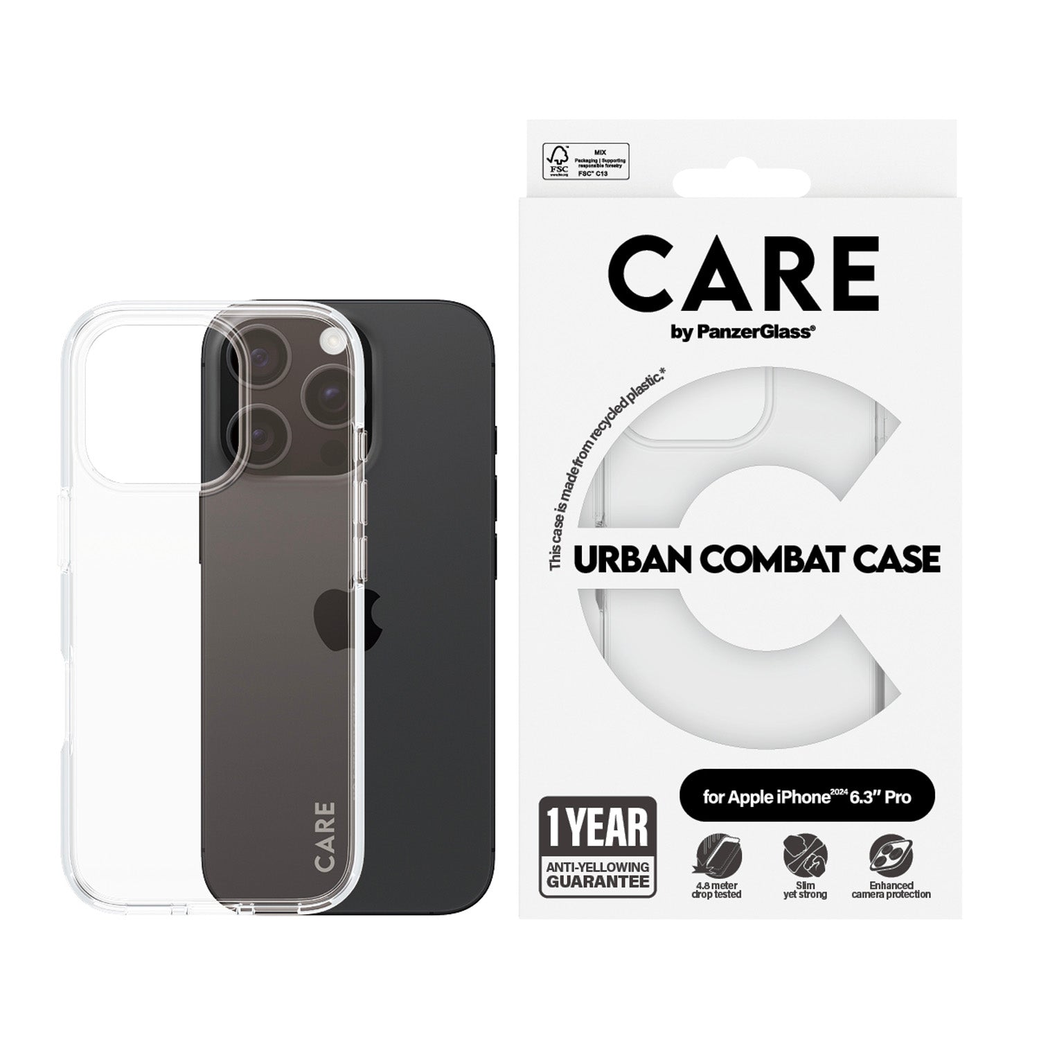 CARE by PanzerGlass® Flagship Case Urban Combat Clear iPhone 16 Pro