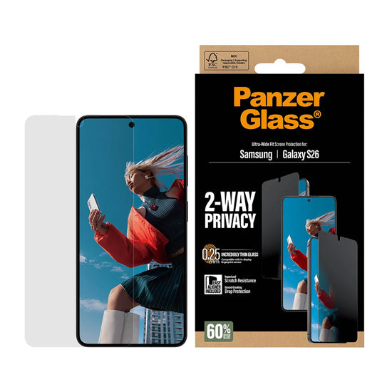 PanzerGlass® 2-Way Privacy Screen Protector Ultra-Wide Fit w. EasyAligner Samsung S26