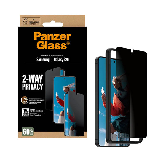 PanzerGlass® 2-Way Privacy Screen Protector Ultra-Wide Fit w. EasyAligner Samsung S26