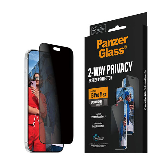 PanzerGlass® 2-Way Privacy Screen Protector Ultra-Wide Fit w. EasyAligner iPhone 18 Pro Max