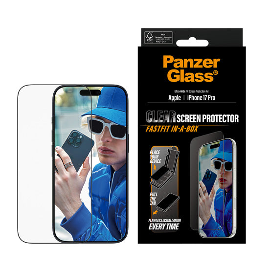 PanzerGlass® Screen Protector Ultra-Wide Fit w. Fastfit in-a-box iPhone 17 Pro