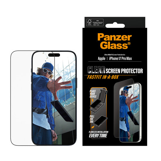 PanzerGlass® Screen Protector Ultra-Wide Fit w. Fastfit in-a-box iPhone 17 Pro Max