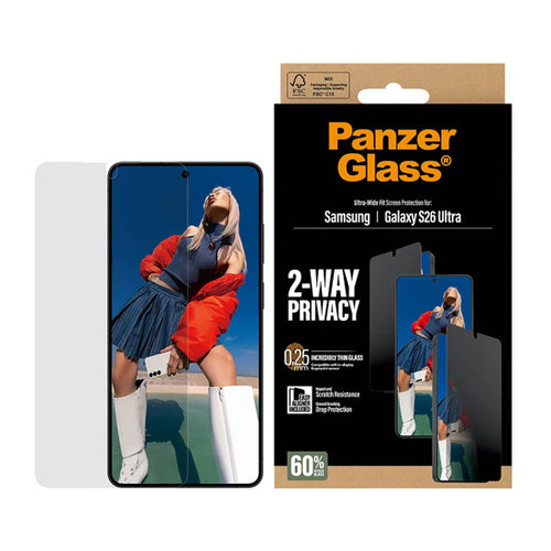 PanzerGlass® 2-Way Privacy Screen Protector Ultra-Wide Fit w. EasyAligner Samsung S26 Ultra