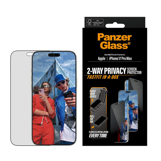 PanzerGlass® 2-Way Privacy Screen Protector Ultra-Wide Fit w. FASTFIT IN-A-BOX iPhone 17 Pro Max 