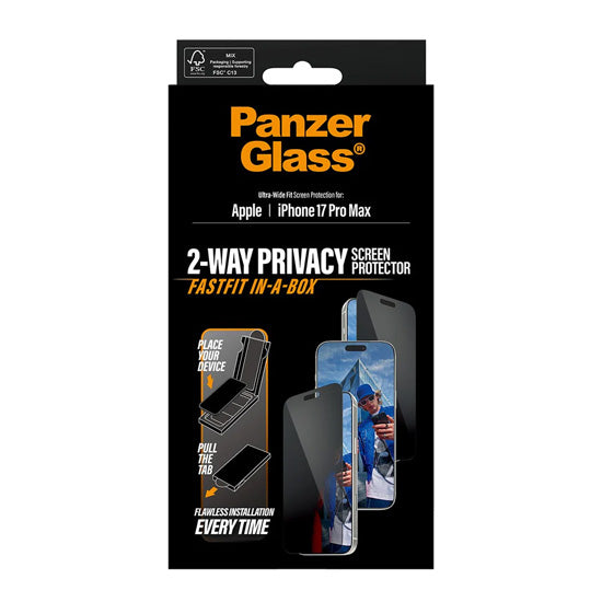PanzerGlass® 2-Way Privacy Screen Protector Ultra-Wide Fit w. FASTFIT IN-A-BOX iPhone 17 Pro Max 