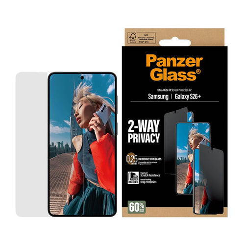 PanzerGlass® 2-Way Privacy Screen Protector Ultra-Wide Fit w. EasyAligner Samsung S26 Plus