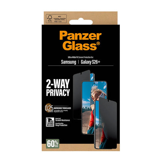 PanzerGlass® 2-Way Privacy Screen Protector Ultra-Wide Fit w. EasyAligner Samsung S26 Plus