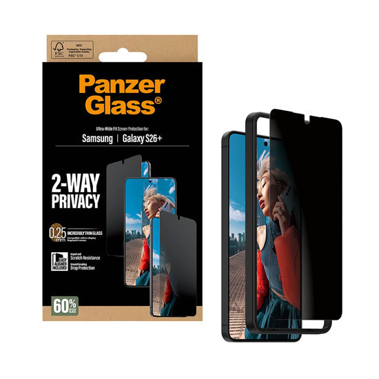 PanzerGlass® 2-Way Privacy Screen Protector Ultra-Wide Fit w. EasyAligner Samsung S26 Plus