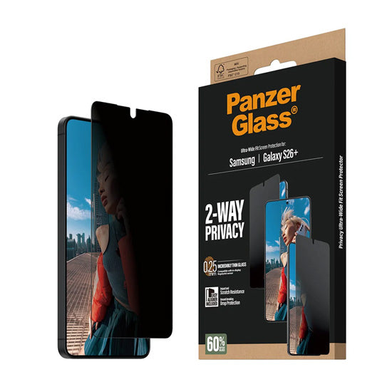 PanzerGlass® 2-Way Privacy Screen Protector Ultra-Wide Fit w. EasyAligner Samsung S26 Plus