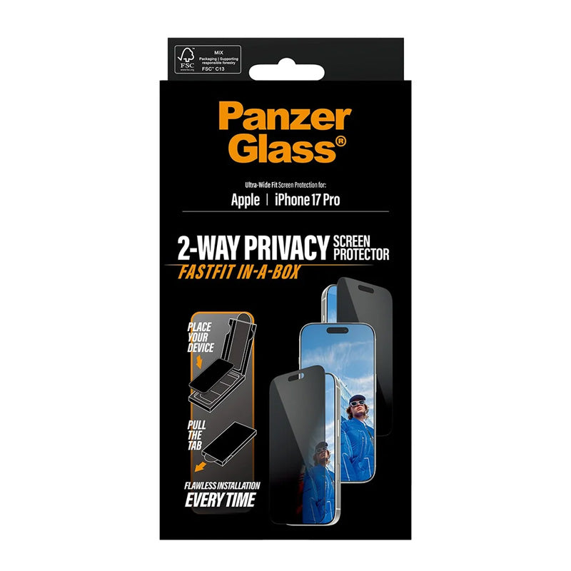 PanzerGlass® Privacy Screen Protector iPhone 17 Pro Ultra-Wide Fit w. Fastfit in-a-box