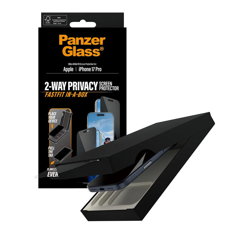 PanzerGlass® Privacy Screen Protector iPhone 17 Pro Ultra-Wide Fit w. Fastfit in-a-box