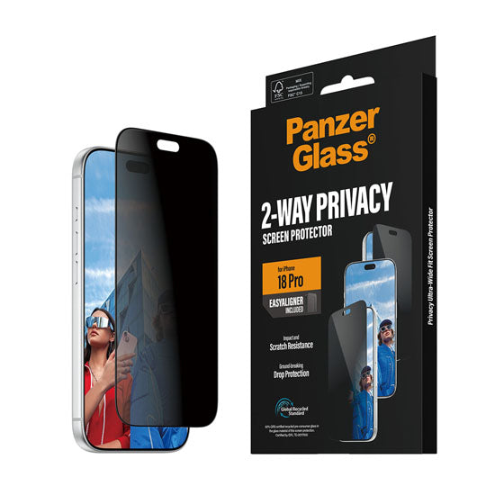 PanzerGlass® 2-Way Privacy Screen Protector Ultra-Wide Fit w. EasyAligner iPhone 18 Pro