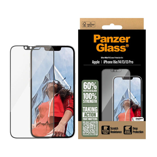 PanzerGlass® Screen Protector iPhone 16e /17e/14/13/13 Pro Wide Fit Aligner
