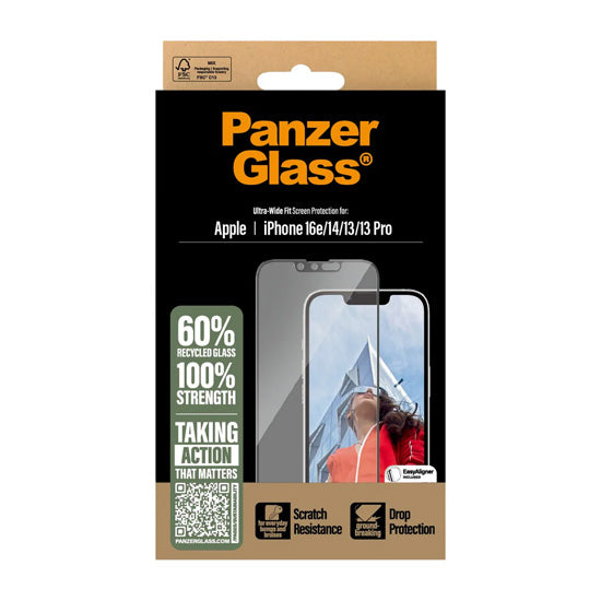 PanzerGlass® Screen Protector iPhone 16e /17e/14/13/13 Pro Wide Fit Aligner