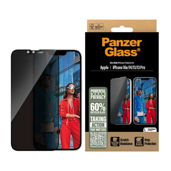 Ultra-Wide Fit Aligner Privacy Screen Protector iPhone 16e /17e/14/13/13 Pro