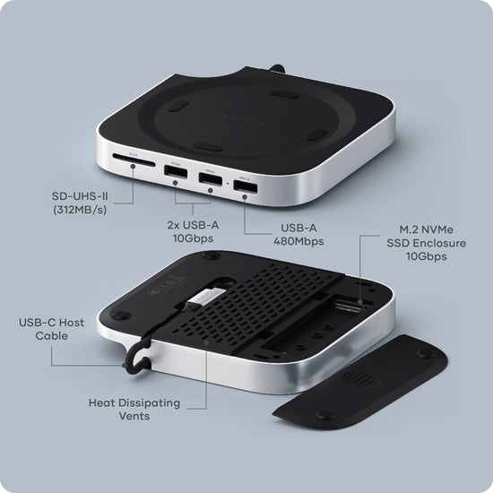 Support & Hub pour Mac Mini M4 avec boîtier SSD Silver