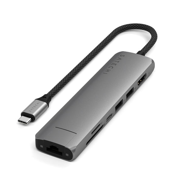 Adaptateur multiport USB-C Slim 7-en-1 avec Ethernet Space Gray
