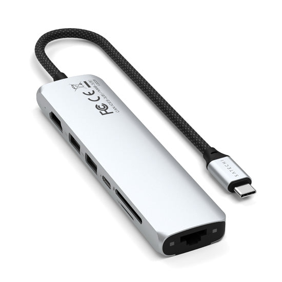 Adaptateur multiport USB-C Slim 7-en-1 avec Ethernet Silver