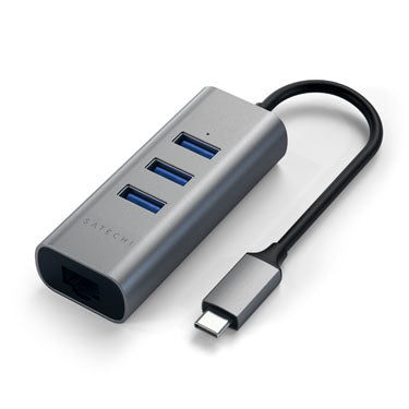 Type-C 2 in1 USB 3.0 Aluminium 3 Port Hub and Ethernet port Space Gray