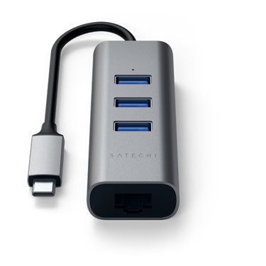 Type-C 2 in1 USB 3.0 Aluminium 3 Port Hub and Ethernet port Space Gray