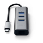 Type-C 2 in1 USB 3.0 Aluminium 3 Port Hub and Ethernet port Space Gray
