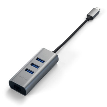 Type-C 2 in1 USB 3.0 Aluminium 3 Port Hub and Ethernet port Space Gray