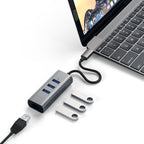 Type-C 2 in1 USB 3.0 Aluminium 3 Port Hub and Ethernet port Space Gray