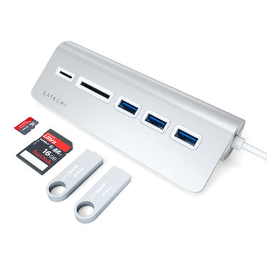 TYPE-C ALUMINUM USB 3.0 HUB & CARD READER Silver