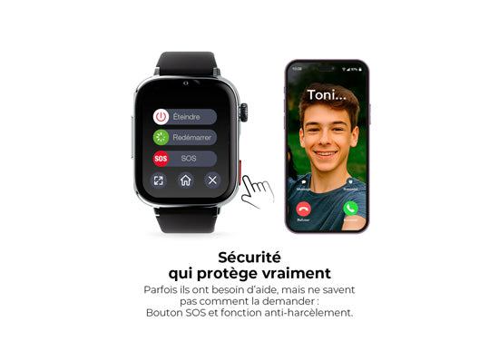 SaveWatch Plus 2 SmartWatch for Kids Silver/Black is Black