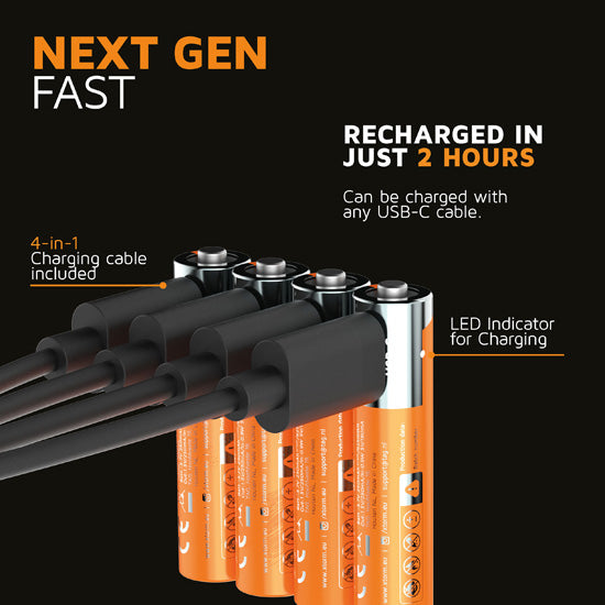 NextGen AAA Batteries USB-C Rechargeable  4 Pack