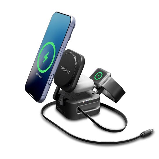MagStand 3-in-1 Foldable Wireless Charger with Retractable Cable Noir - Cygnett