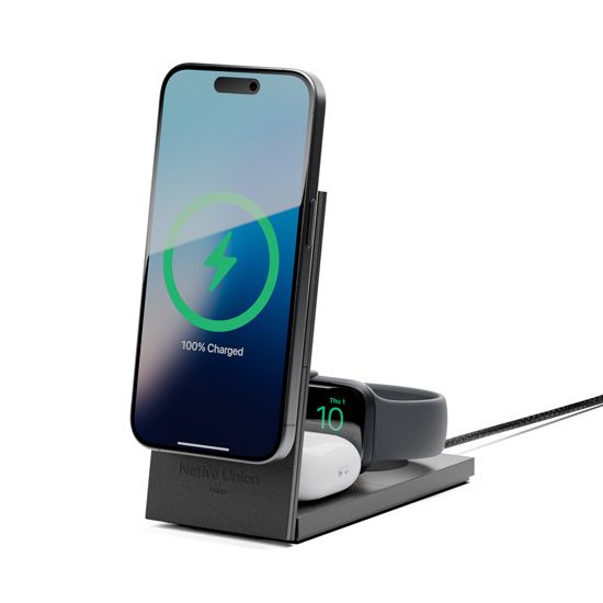 Rise 3-in-1 Qi2 Magnetic Wireless Charger Black - Native Union