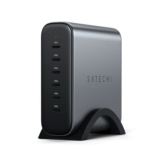 200W 6-Port USB-C PD GaN Charger Space Gray - Satechi