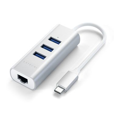 Type-C 2 in1 USB 3.0 Aluminium 3 Port Hub and Ethernet port Silver - Satechi